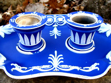 Wedgwood xrare 19 C. Cobalt Blue Jasper Dip double inkwells no lids with stand picture