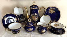 Vintage Edelstein Bavaria Etch Cobalt Coffee Pot & Tea Set 21pcs For 6 Excellent picture