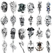 Wyuen 24 Sheets Abstract Temporary Tattoo Sticker Pirate Skull Tattoos Body Art  picture