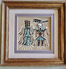 Vintage Native American Navajo Authentic Sand Painting Signed Matted Framed 7x7