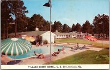 1950s SYLVANIA, Georgia Postcard VILLAGE GREEN MOTEL Pool Scene / Hwy 301 Unused picture