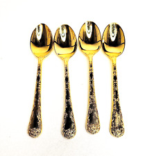 VTG WM. ROGERS & SON ENCHANTED ROSE Gold Tea Soup Spoons Flatware SET OF 4 picture