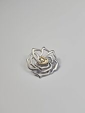 Heart & Rose Lapel Pin Small Gold Color Heart on a Silver Matte Finish Flower picture