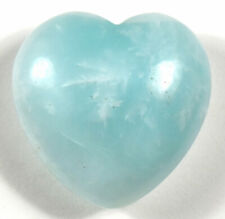 Pair 30mm Blue Aquamarine Puffy Heart Natural Beryl Gemstone Crystal Brazil 2PCS picture
