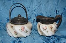 antique Wavecrest hand painted creamer & covered sugar bowl picture