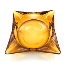 Vintage Yellow Amber Honey Glass 4'' Square Ashtray MCM picture