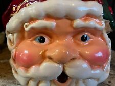 LARGE Vintage Christmas Santa Claus Face Planter Bowl Dish Decor Wire Handle picture