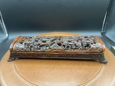 Cast Resin Vintage Chinese Heavy Footed Box with Bamboo Garden & Dragon Motifs picture