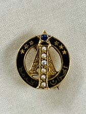Vintage Alpha Omicron Iota 14kt Gold Sorority Pin- Gold, Pearls, Sapphire picture