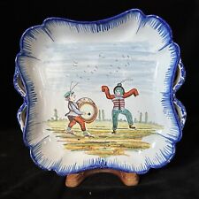 MONTAGNON SQUARE SCALLOPED PLATE DRUMMER & DANCER Nevers French Faience c1895 #4 picture