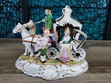 VTG Hand Painted Porcelain Horse Drawn Carriage Victorian COLONIAL Statue Japan picture