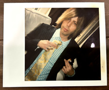 Stylish Eccentric Good Looking Man Blue Striped Shirt Blue Yellow Tie Polaroid picture