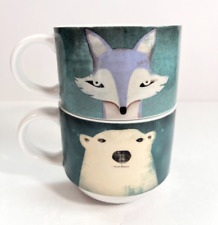 Adorable 2 Stackable Pier 1 Ceramic Small Coffee Mugs Cups – Fox, Polar Bear picture