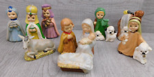 Chalkware Figurines 12 Piece Cute Christmas Nativity Shepherds Lambs Camel Jesus picture