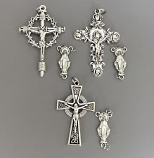 LARGE 6 pc Set Rose Rosary Crucifix Miraculous Medal Centerpiece Celtic Cross picture