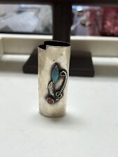 VTG Navajo Silver Native American Turquoise/Coral Bic Lighter Cover Holder Case picture
