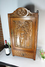 RAre antique French Asclepius god medicine wall cabinet pharmacy wood carved  picture