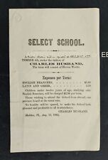 1862 antique SELECT SCHOOL OPENING sheldon vt history Chas HUSBAND broadside ad picture