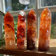 Red Hematoid  Fire Quartz Healing Crystal Tower Point Obelisk Home Decor Gifts picture