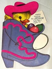 Vintage 1953  RUST CRAFT Card ~ EASTER Duck in Purple Cowboy Boot w/ Eggs picture