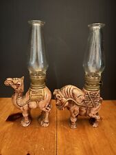 2 Vintage Oil Lamps Camel & Donkey Japan Mini picture