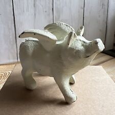 Small Cast Iron Flying Pig Figurine Rustic Statue Paperweight Garden Decor White picture