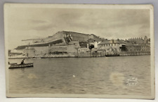 RPPC Fort, River, Boat, Unknown Location, Vintage Real Photo Postcard picture