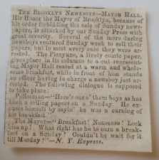 1855 Brookyln Newsboys Can't Sell on Sunday Mayor NYC Humor Original ~2.5x2.5
