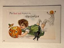 May Good Luck by yours on Halloween Ghost Cat Stecher 339  B  JOL Postcard picture