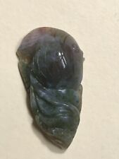 Finely Carved Cranberry Green & White Fish & Seaweed Agate Stone Pendant or  picture