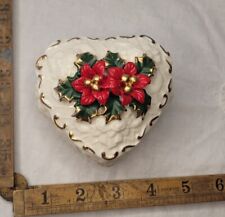 Crown Accents Poinsettia Holly Heart Shaped Trinket Box picture