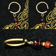 Genuine Ancient Roman Solid Gold Earring with Garnet Bead C. 1st-2nd Century AD picture