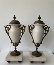 Antique Pair Vases Old France Brass Rare Marble Collector Spiatr Decor picture