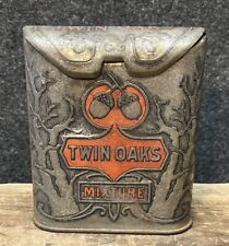 Antique Vtg 1910s Twin Oaks Mixture Tobacco Embossed Vertical Tobacco Tin Empty picture