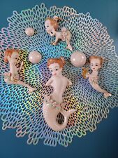 Vintage porcelain mermaid wall plaques  set of 7 with Bubbles,  pink with roses  picture