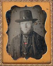Light Eyed Bearded Man Wearing Hat With Buckle 1/9 Plate Daguerreotype T435 picture