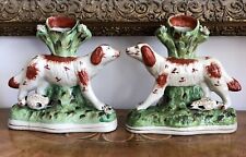 Antique Staffordshire Spaniels Hunting Dogs Pointers Spill Vases Figurines picture