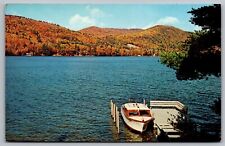 Lake Morey Inn Fairlee Vermont Lakefront Boat Forest Autumn Fall VNG Postcard picture