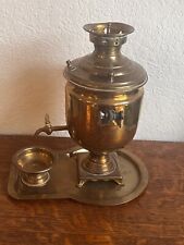 VINTAGE BRASS RUSSIAN SAMOVAR WITH CUP AND UNDERPLATE picture