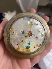 Antique Persian Snuff Box Hand Painted On Mother Of Pearl With Mirror  picture