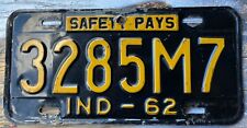 FAIRLY RARE FAIRLY DECENT LOOKING 1962 INDIANA MANUFACTURER LICENSE PLATE 3285M7 picture