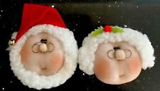 Vintage Santa Claus Mrs Claus Plush Nylon Heads Christmas Magnets Ornaments picture