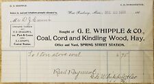 1900 BILLHEAD (P1)~G.E. WHIPPLE CO. WEST ROXBURY, MASS. COAL, CORD & KINDLING picture