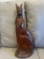 Large Hand Carved Wooden Cat Statue- Vintage MCM? Older? picture