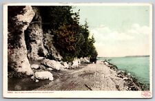 Vintage Postcard MI Mackinac Island South Boulevard Old Car Shoreline c1907 picture