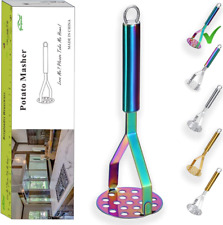Potato Masher, Heavy Duty Stainless Steel Rainbow Potato Ricer with Colorful Tit picture