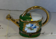 Limoges France Trinket Box Green Watering Can Floral Flower Clasp picture