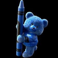 Rare Vintage Crayola Crayon Blue Flocked Bear Holding Crayon 3
