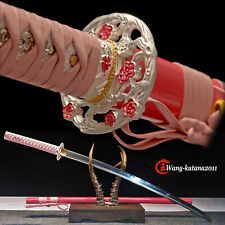 Pink Sakura Katana 1095 Steel Clay Tempered Japanese Samurai Sharp Lady Sword picture