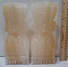 Vintage Pair Heavy Marble Aztec Mayan Tiki Stone Bookends picture